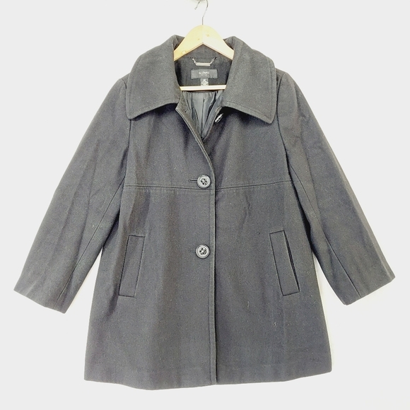 Alfani Petite Black Button Front Closure Wool Blend Pea Coat Z22 - Picture 1 of 6
